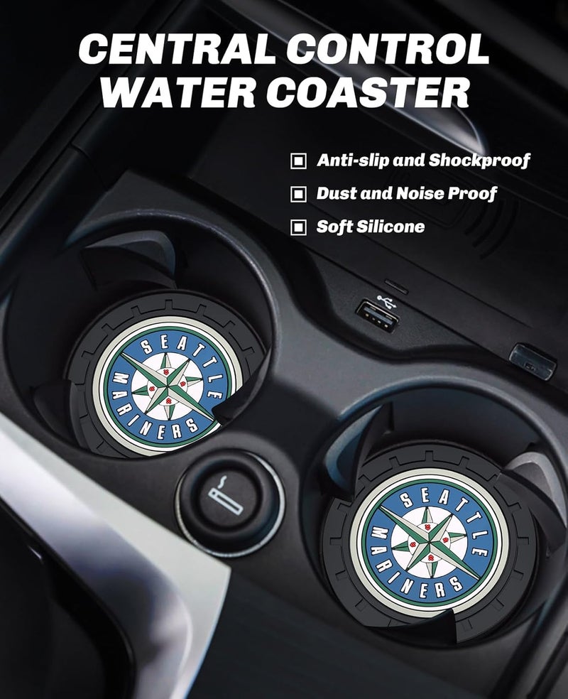 Kaleduo 2PCS Car Cup Holder Coaster,Auto Cup Holder Insert Coaster for Seatle Mariners Baseball Fans, Non-Slip Car Drink Holder Mat, Interior Accessories, Seatle Mariners - Image 2